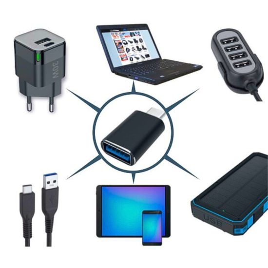 Adapter USB-A auf Type-C, schwarz USB 3.2 Gen1 5GB/s, schnellladef&auml;hig, Alu-Geh&auml;use