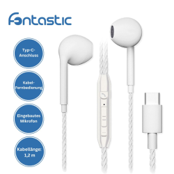 In-Ear USB Typ-C Stereo-Headset C12-LR wei&szlig; Lautst&auml;rkeregelung, Mic, 1.2M eingebauter Smart IC