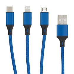 3in1 Essential Ladekabel TypC/8-PIN/Micro USB 1.2M Al-Geh&auml;use, Nylon ummantelt Multi-Charging 2A blau