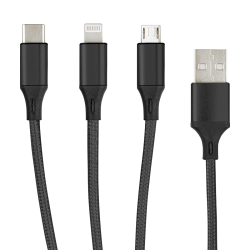 3in1 Essential Ladekabel TypC/8-PIN/Micro USB 1.2M Al-Geh&auml;use, Nylon ummantelt, Multi-Charging 2A sw