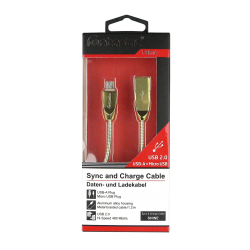 Datenkabel Shine MicroUSB 1.2m Cha.-Gold Stecker Alu-Geh&auml;use Kabel Metall Ummantelung
