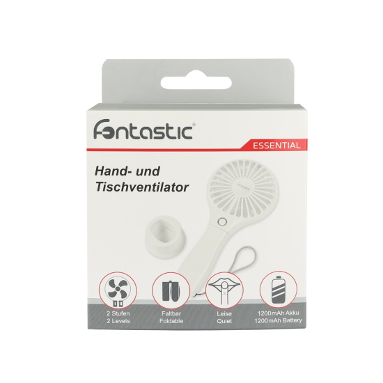 Faltbarer Hand- u. Tischventilator, wei&szlig; mit eingebauter Batterie