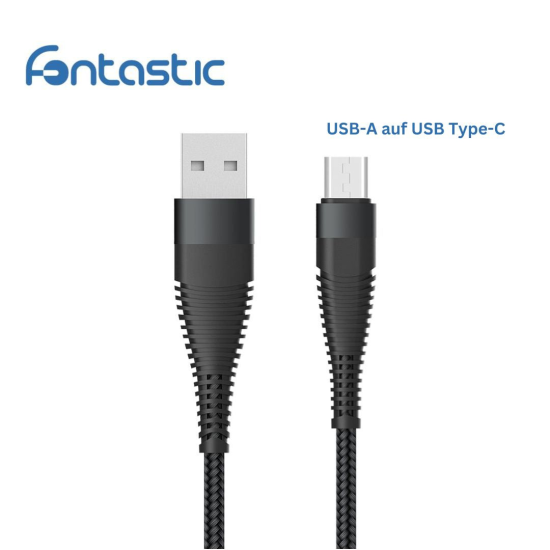 Datenkabel Elox USB-A>USB Typ-C 1,5m schwarz Stecker Alu-Geh&auml;use, Kabel Nylon-Ummantelung