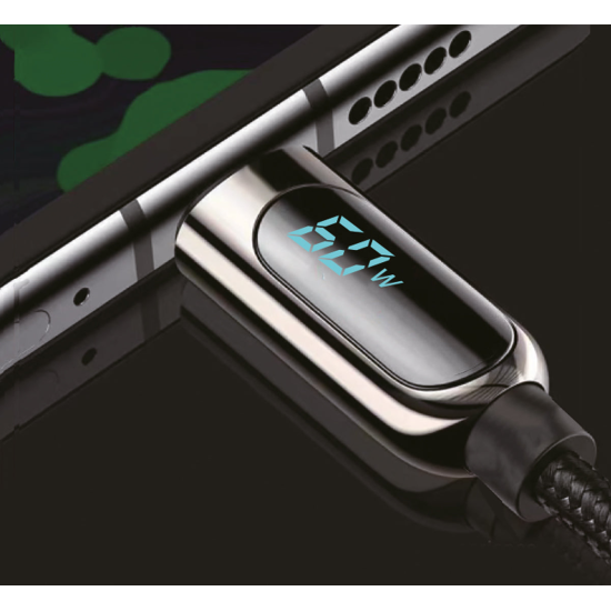 Datenkabel mit Digitalanzeige Typ-C > Typ-C 1.2m Alu-Geh&auml;use, Kabel Nylon, 60W PD, max.3A, Kuva, sw