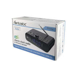 DAB+/FM Radiowecker und Drahtloser Lautsprecher sw Gro&szlig;es Display, Senderspeicher, eingebauter Akku