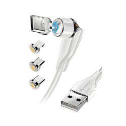 3in1 - Magnet Datenkabel 540Grad Drehbar, wei&szlig; 8-PIN+Typ-C+MIcro USB, Max.3A, 1,2M, IPX5 konform