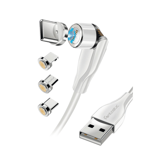 3in1 - Magnet Datenkabel 540Grad Drehbar, wei&szlig; 8-PIN+Typ-C+MIcro USB, Max.3A, 1,2M, IPX5 konform