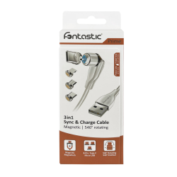 3in1 - Magnet Datenkabel 540Grad Drehbar, wei&szlig; 8-PIN+Typ-C+MIcro USB, Max.3A, 1,2M, IPX5 konform