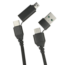 Datenkabel Quattro Type-C - Type C 1.5m + Adapt sw Stecker Alu-Geh&auml;use, Kabel Nylon-Ummantelung, 4in1