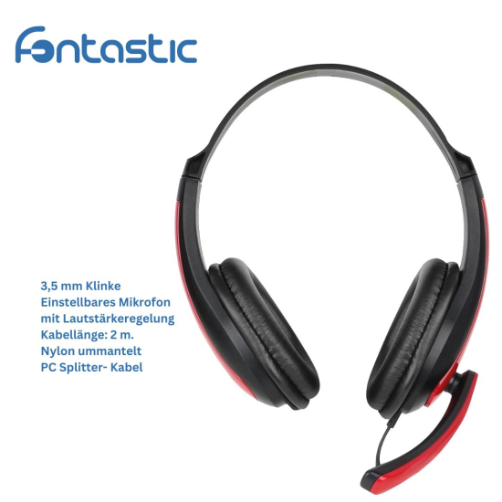 Gaming Headset ToXx PRO, 2M Kabel, schwarz / rot Mikrofon, Lautst&auml;rkeregler, AUX Y-Splitter f&uuml;r PC
