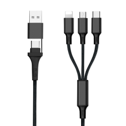6in1 Ladekabel USB-A/Type-C/8-Pin/Micro USB 1.2m Al-Geh&auml;use, Nylon ummantelt, Multi-Laden 2.4A sw