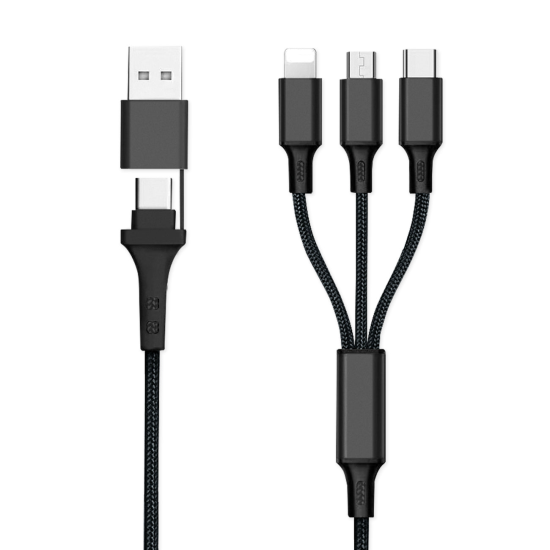 6in1 Ladekabel USB-A/Type-C/8-Pin/Micro USB 1.2m Al-Geh&auml;use, Nylon ummantelt, Multi-Laden 2.4A sw