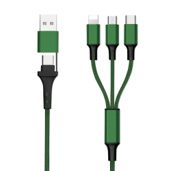 6in1 Ladekabel USB-A/Type-C/8-Pin/Micro USB 1.2m Al-Geh&auml;use, Nylon ummantelt, Multi-Laden 2.4A gr&uuml;n