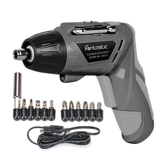 Akkuschrauber mit verstellbarem Griff inkl Zubeh&ouml;r LED-Arbeitslicht, Links- und Rechtslauf, Bitset