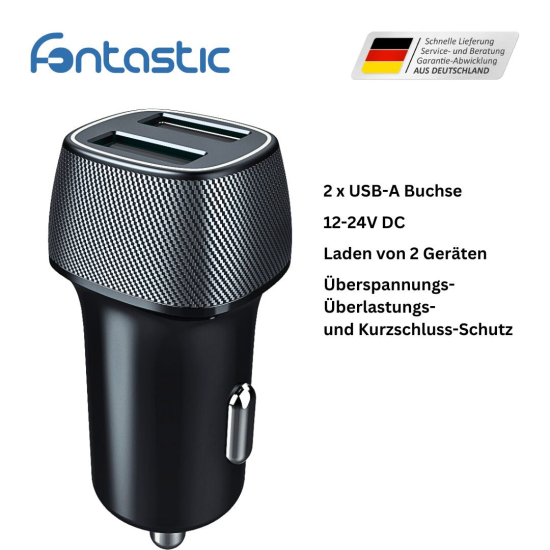 Kfz-Ladeadapter "Picco" 12Watt schwarz 2x USB-A Anschl&uuml;sse 5V/2.4A , Geh&auml;use Carbon-Optik