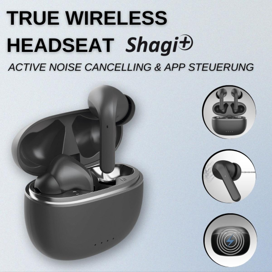 TWS In-Ear Kopfh&ouml;rer Shagi+ mit ANC, APP Steuerung komp. kabelloses Laden, verschiedene Audio-Modi sw