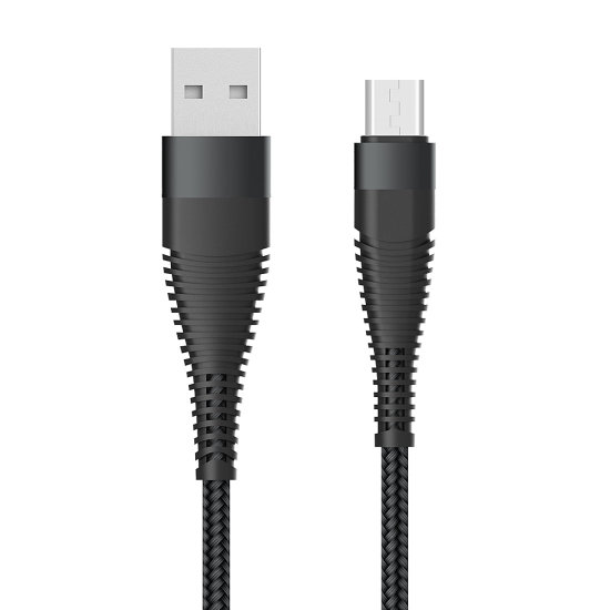 Datenkabel Elox USB-A>Micro-USB 1,5m schwarz Stecker Alu-Geh&auml;use, Kabel Nylon-Ummantelung