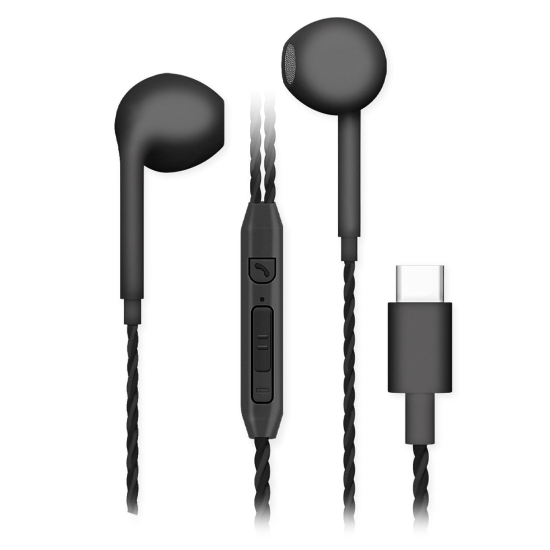In-Ear USB Typ-C Stereo-Headset C12-LR schwarz Lautst&auml;rkeregelung, Mic, eingebauter Smart IC 1.2M