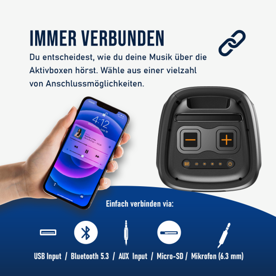 Fontastic Drahtloser Party-Lautsprecher Zeal 600W Mikrofon & LED Lichtshow, TWS, EQ, Kartenleser, sw