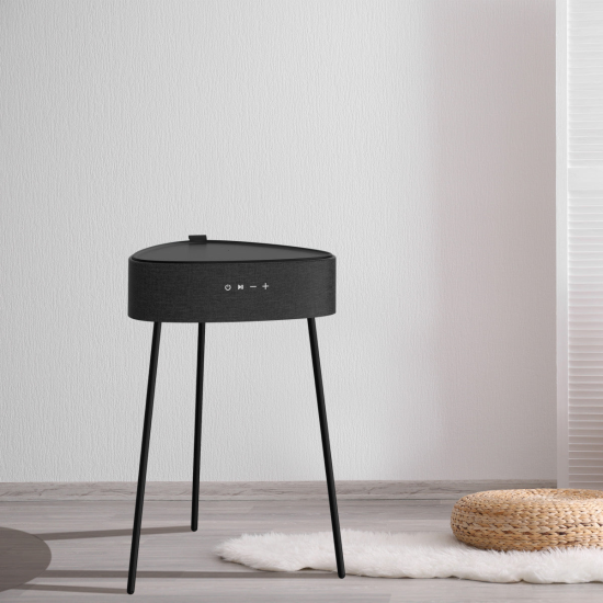 Drahtloser Lautsprecher Mesu Tisch Design TWS sw Raumf&uuml;llender Klang, Tischplatte induktives Laden