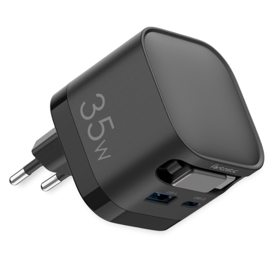 Fontastic 35W GaN Netzteil mit einziehbarem Kabel USB Typ-C + A Ports, Kabel Typ-C PD FC &ldquo;Zap" sw