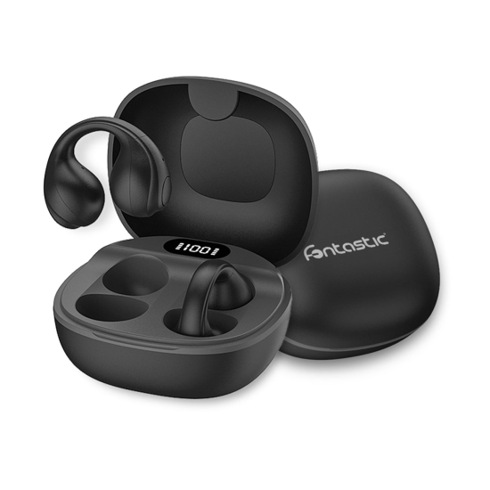 Fontastic OWS Kabellose Open Ear Kopfh&ouml;rer schwarz Tragekomfort, Touch-Steuerung, Ladeetui, "Active"