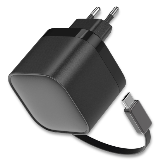 Fontastic 35W GaN Netzteil mit einziehbarem Kabel USB Typ-C + A Ports, Kabel Typ-C PD FC &ldquo;Zap" sw