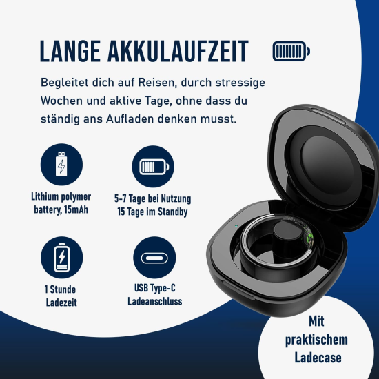 Fontastic Smart Ring Fitness Gesundheitstracker#13 Lange Akkulaufzeit, 5ATM, Ringschatulle, Schwarz