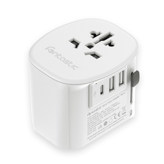 Fontastic Welt-Adapter &bdquo;Terra&ldquo; US/UK/AUS/CN/EURO 10A Fuse, 250V/2300W, USB-A+C, Schukostecker ws