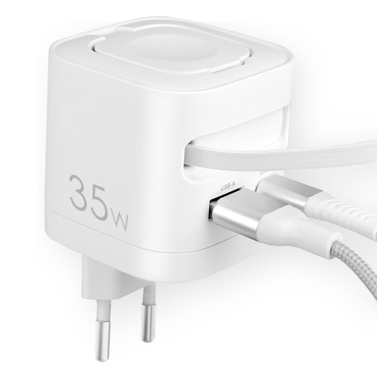 Fontastic 35W GaN Netzteil mit einziehbarem Kabel iWatch Kabelloses Laden C+A Ports PD FC &ldquo;QiZap" ws