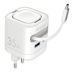 Fontastic 35W GaN Netzteil mit einziehbarem Kabel iWatch Kabelloses Laden C+A Ports PD FC &ldquo;QiZap" ws