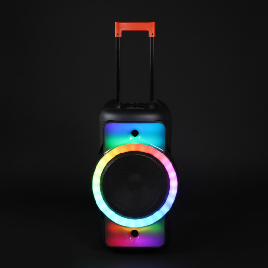 Fontastic Party-Lautsprecher mit Trolley, 400 Watt Mikrofon, Fernbedienung, Lichtshow, "Rokka" sw