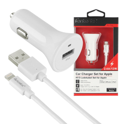 2teiliges Lade-/Daten-Set Lightning 2.4 A wei&szlig; USB KFZ Picco/Datenkabel 1.2m