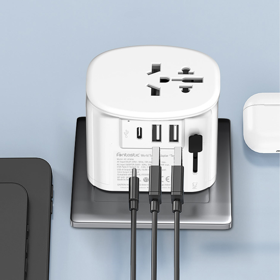 Fontastic Welt-Adapter &bdquo;Terra&ldquo; US/UK/AUS/CN/EURO 10A Fuse, 250V/2300W, USB-A+C, Schukostecker ws