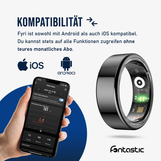 Fontastic Smart Ring Fitness Gesundheitstracker#13 Lange Akkulaufzeit, 5ATM, Ringschatulle, Schwarz