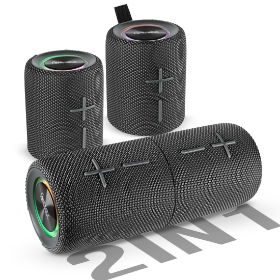 Fontastic 2-in-1 TWS Lautsprecher "Cora" 20Watt 360&deg; Raumklang, Split-Design, LED, AUX, IPX5, grau