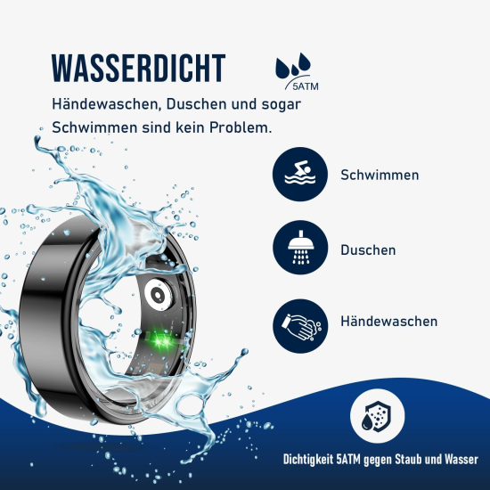 Fontastic Smart Ring Fitness Gesundheitstracker#13 Lange Akkulaufzeit, 5ATM, Ringschatulle, Schwarz