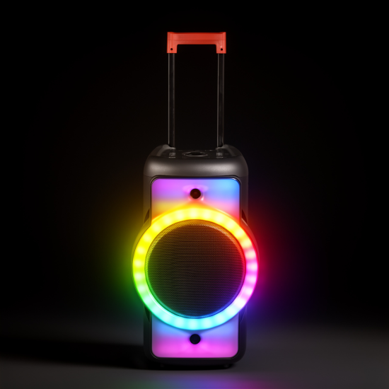 Fontastic Party-Lautsprecher mit Trolley, 400 Watt Mikrofon, Fernbedienung, Lichtshow, "Rokka" sw