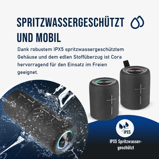 Fontastic 2-in-1 TWS Lautsprecher "Cora" 20Watt 360&deg; Raumklang, Split-Design, LED, AUX, IPX5, grau